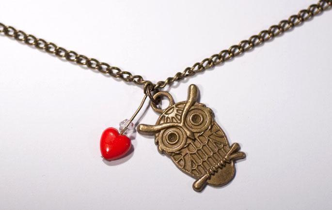 Vintage Look Bronze Halskette „Eulen Love Groß" # Schmuck Von Elbvue von elbvue