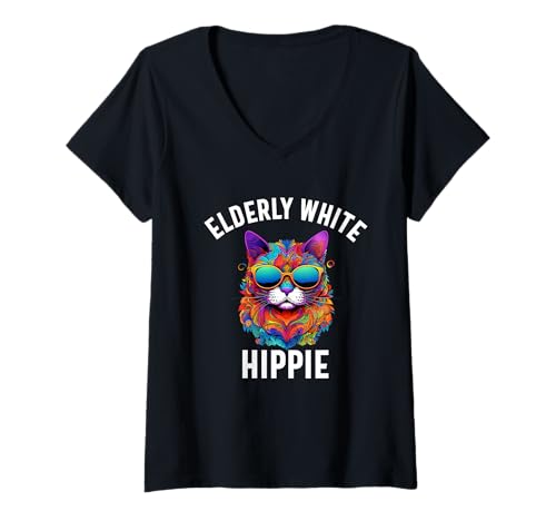 Damen Elterly White Hippie 60th 70th Birthday Groovy Peace Schild T-Shirt mit V-Ausschnitt Damen Elterly White Hippie 60th 70th Birthday Groovy Peace Schild T-Shirt mit V-Ausschnitt von elderly white hippie 60th 70th Merchandise
