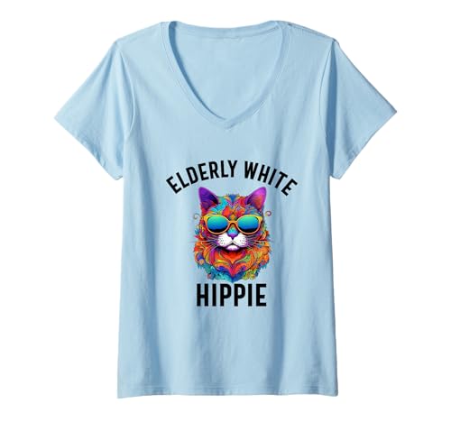 Damen Elterly White Hippie 60th 70th Birthday Groovy Peace Schild T-Shirt mit V-Ausschnitt Damen Elterly White Hippie 60th 70th Birthday Groovy Peace Schild T-Shirt mit V-Ausschnitt von elderly white hippie 60th 70th Merchandise