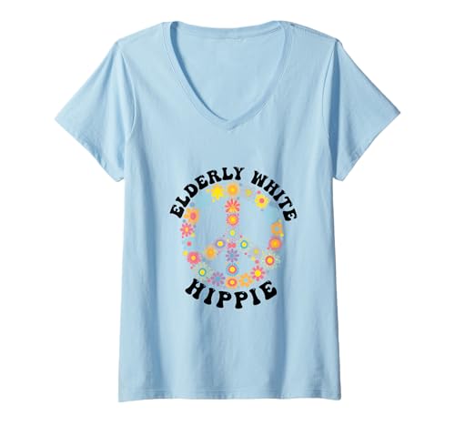 Damen Elterly White Hippie 60th 70th Birthday Groovy Peace Schild T-Shirt mit V-Ausschnitt Damen Elterly White Hippie 60th 70th Birthday Groovy Peace Schild T-Shirt mit V-Ausschnitt von elderly white hippie 60th 70th Merchandise