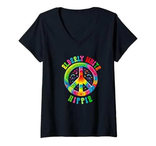 Damen Elterly White Hippie 60th 70th Birthday Groovy Peace Schild T-Shirt mit V-Ausschnitt Damen Elterly White Hippie 60th 70th Birthday Groovy Peace Schild T-Shirt mit V-Ausschnitt von elderly white hippie 60th 70th Merchandise