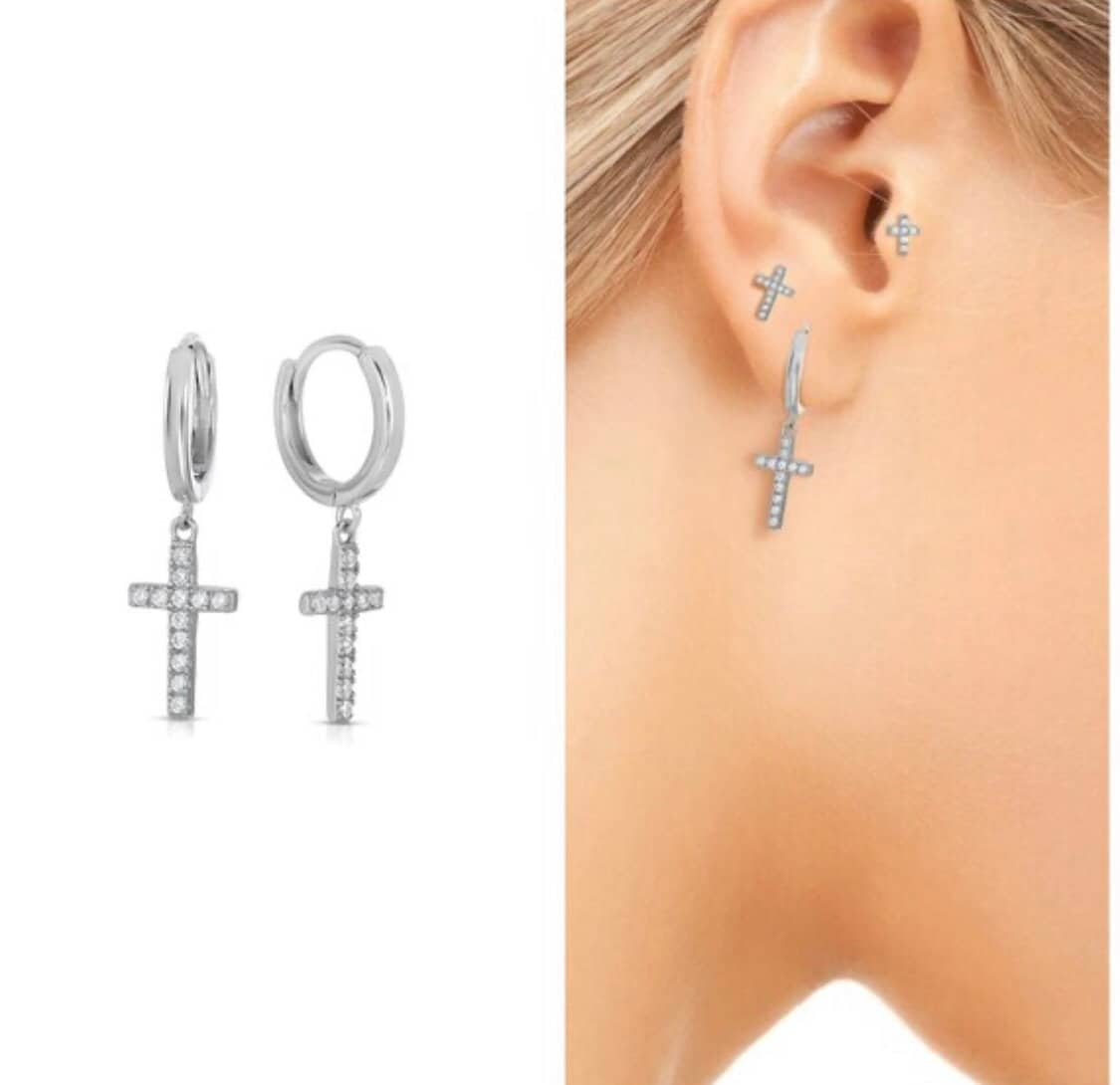 Kleine Kreuzreif Sterling Silber Tragus Knorpel Zierliche Kreuz Ohrringe, Modeschmuck, Taufgeschenk, Multi-Piercing, Geschenk Für Kind von eldoradojewelery