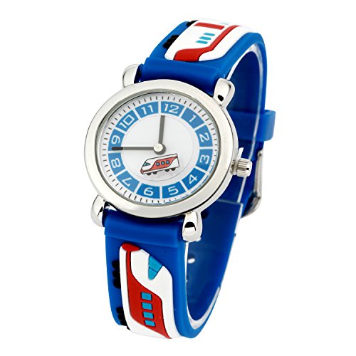 ELEOPTION Kinderuhr Silikon Armband Uhr Wasserdichtes 3D lieblich Tiere Cartoon Digital Armbanduhr Zeit Lehrer Geschenk für Kinder kleine Mädchen Jungen (Blau U-Bahn) von ele ELEOPTION