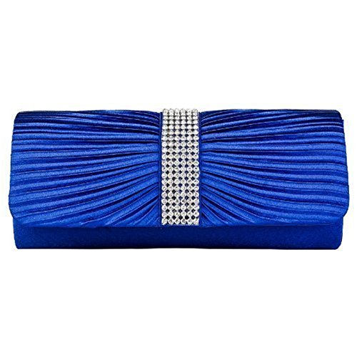 Eleoption Damen-Handtasche aus Satin, Clutch-Handtasche, plissiert, mit Strasssteinen bestückter Bügel, für Hochzeit oder Abschlussball, Blau - königsblau - Größe: X-Large von ele ELEOPTION