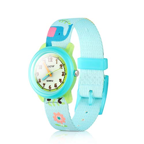 Kinder Armbanduhr Kinderuhr,Cute Cartoon Digital Uhr Wasserdicht Textil Lehruhr mit umweltfreundliches Textil Armband,Geschenk für Kleine Mädchen Jungen Kids Kinder (Hellblau Tier) von ele ELEOPTION