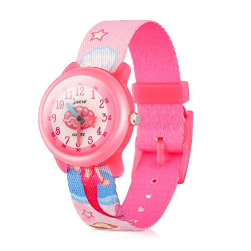 ele ELEOPTION Kinder Armbanduhr Kinderuhr,Cute Cartoon Digital Uhr Wasserdicht Textil Lehruhr mit umweltfreundliches Textil Armband,Geschenk für Kleine Mädchen Jungen Kids Kinder (Pink Meerjungfrau) von ele ELEOPTION