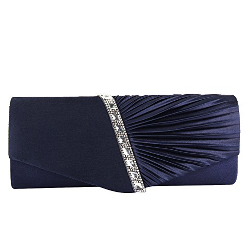 ele ELEOPTION Damen Plissee Satin Diamante Damen Umschlag Handtasche Hochzeit Braut Prom Handtasche Clutch Bag Abend Party Geldbörse Kette Tasche von ele ELEOPTION