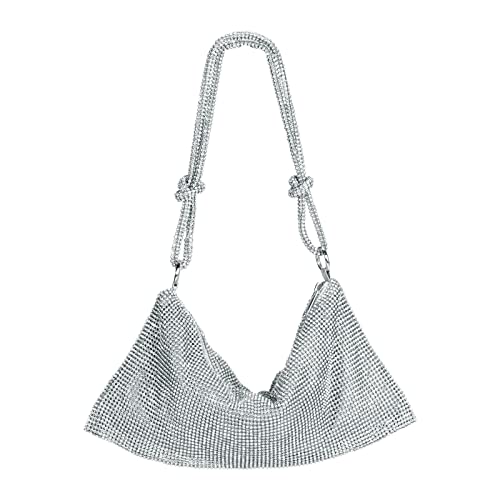 ele ELEOPTION Damen Strass Abendtasche, Strass Clutch Geldbörse, Kristall Handtasche für Hochzeit Party Tanz (Silber) von ele ELEOPTION