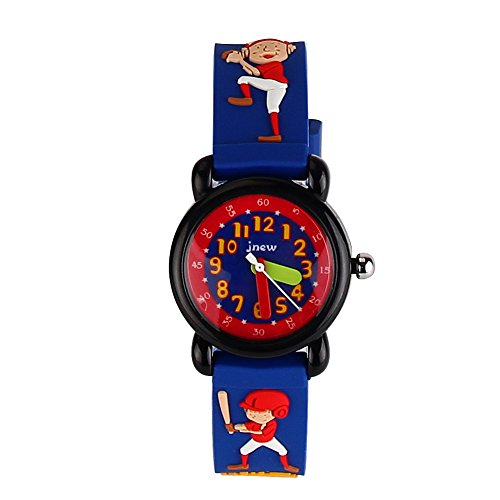 ele ELEOPTION Kinder Armbanduhr Wasserdicht 3D Cartoon Design runden Zifferblatt Silikon Gummi Kinderuhr Quarz Armbanduhr für kleine Mädchen und Jungen (Blau- Jungen) von ele ELEOPTION