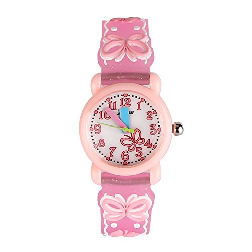 ele ELEOPTION Kinder Armbanduhr Wasserdicht 3D Cartoon Design runden Zifferblatt Silikon Gummi Kinderuhr Quarz Armbanduhr für kleine Mädchen und Jungen (Pink- Schmetterling) von ele ELEOPTION