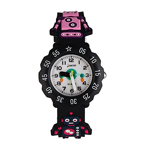 ele ELEOPTION Kinder Armbanduhr Wasserdicht 3D Cartoon Design runden Zifferblatt Silikon Gummi Kinderuhr Quarz Armbanduhr für kleine Mädchen und Jungen (Schwarz- Robot) von ele ELEOPTION