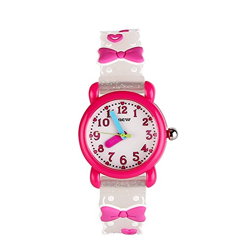 ele ELEOPTION Kinder Armbanduhr Wasserdicht 3D Cartoon Design runden Zifferblatt Silikon Gummi Kinderuhr Quarz Armbanduhr für kleine Mädchen und Jungen (Weiß- Bowknot) von ele ELEOPTION