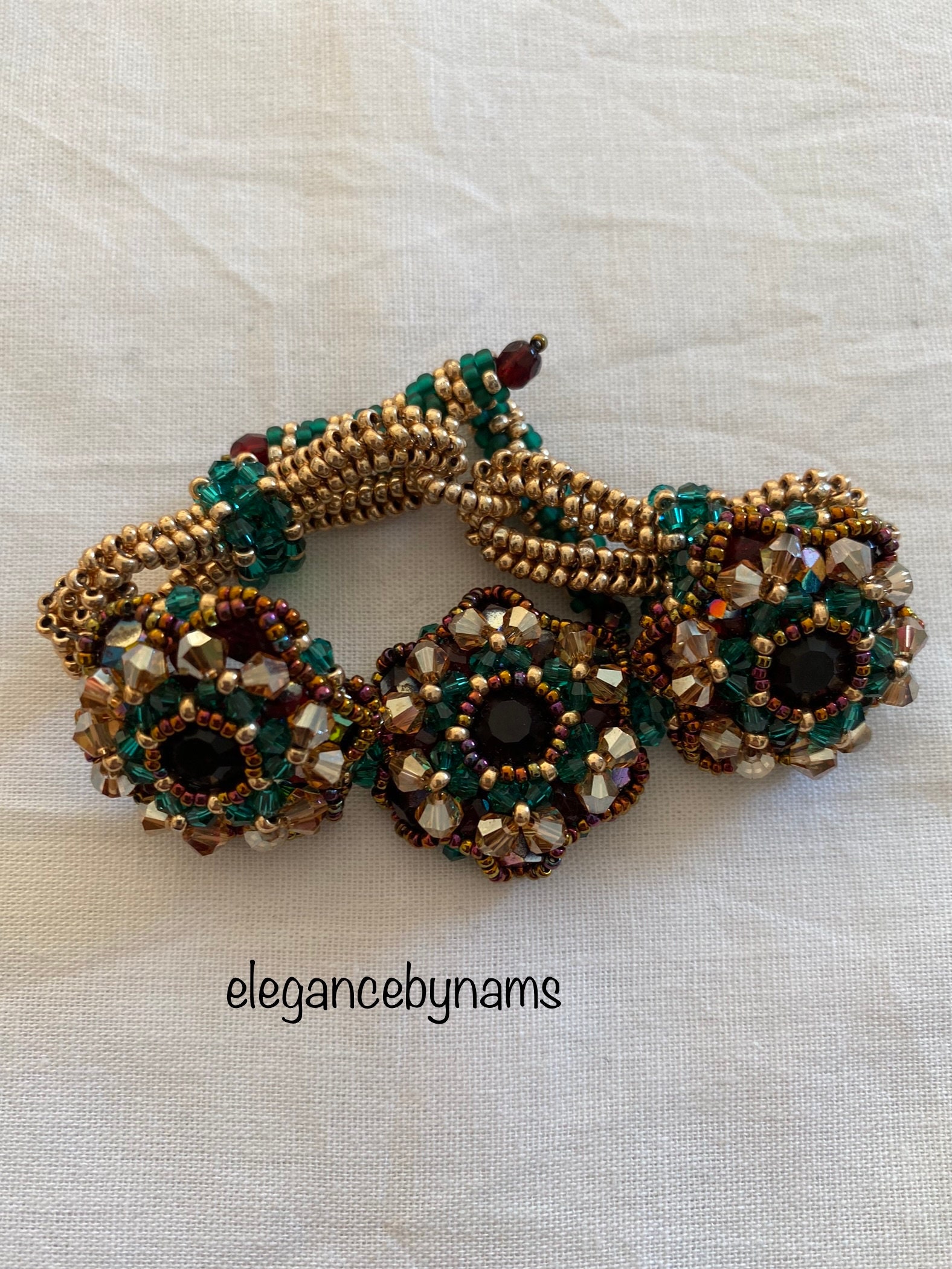 Handgemachte Perlen Armband Herbst Grün Kristall Gewebte Schmuck von elegancebynams