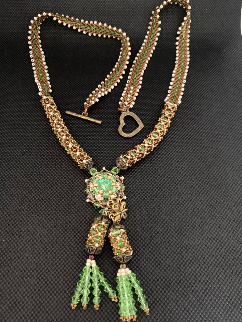 Handgemachte Perlen Anhänger Kette Rivoli Kristall, Lange Quaste Handgemachte Perlen Anhänger Kette Rivoli Kristall, Lange Quaste von elegancebynams