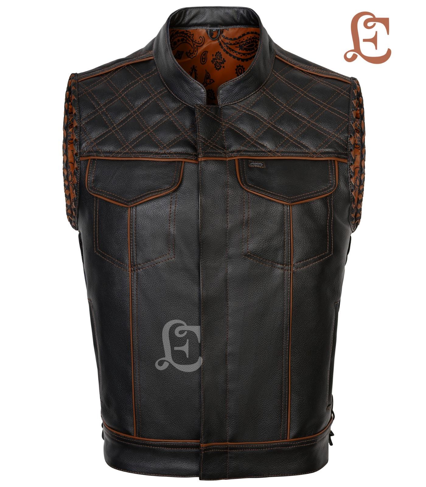 Leder Denim Biker Weste Handgefertigte Geflochtene Motorradweste von eleganceleatherhub