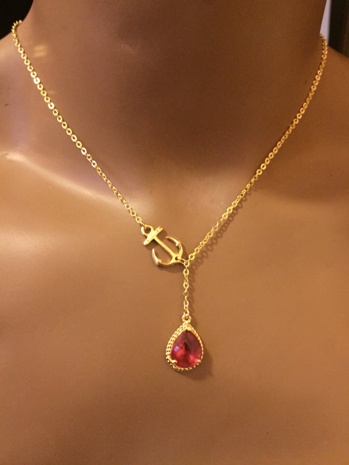 Fuschia Gold Kristall Halskette, Anker Lariat Heiße Rosa Glas Hochzeit Geburtstag Abschlussgeschenk Fuschia Gold Kristall Halskette, Anker Lariat Heiße Rosa Glas Hochzeit Geburtstag Abschlussgeschenk von elegantjewelry12