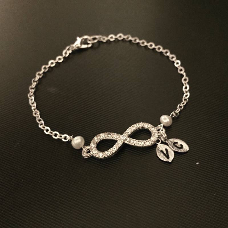 Infinity-Armband, Silber Unendlichkeit Armband, Charm Freundschaft Geschenk, Beste Freundin Strass Perle von elegantjewelry12