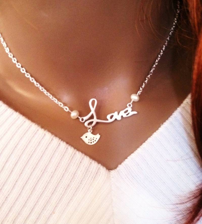 Mütter Tag Geschenk Für Mama, Liebe Skript Halskette, Vogel Mutter Sterling Silber Charme Halskette Mütter Tag Geschenk Für Mama, Liebe Skript Halskette, Vogel Mutter Sterling Silber Charme Halskette von elegantjewelry12