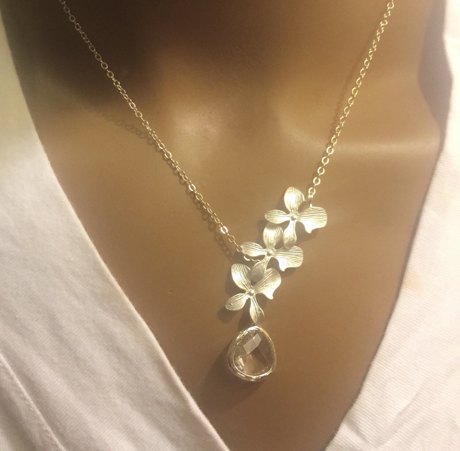 Orchidee Schmuck, Halskette, Hochzeit Braut Brautjungfer Blume Kristall Lariat Y Necklace.clear Anhänger Mit Orchidee Schmuck, Halskette, Hochzeit Braut Brautjungfer Blume Kristall Lariat Y Necklace.clear Anhänger Mit von elegantjewelry12