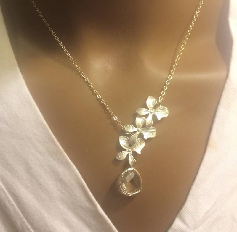 Orchidee Schmuck, Halskette, Hochzeit Braut Brautjungfer Blume Kristall Lariat Y Necklace.clear Anhänger Mit Orchidee Schmuck, Halskette, Hochzeit Braut Brautjungfer Blume Kristall Lariat Y Necklace.clear Anhänger Mit von elegantjewelry12