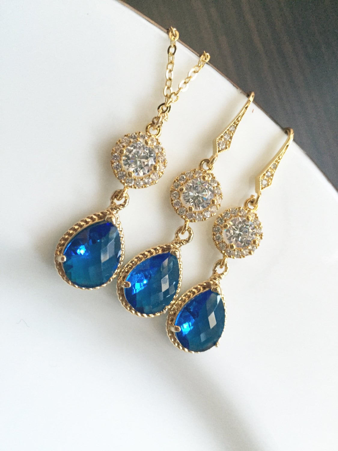 Saphir Blau Braut Brautjungfer Schmuck-Set, Halskette Set, Gold Schmuck, Hochzeit Und Ohrringe Saphir Blau Braut Brautjungfer Schmuck-Set, Halskette Set, Gold Schmuck, Hochzeit Und Ohrringe von elegantjewelry12