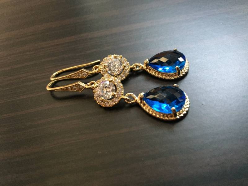 Saphir Blau Gold Ohrringe, Baumohrringe Braut Hochzeitsohrringe, Hochzeitsgeschenk, Dunkelblaue Blaue Topas Ohrringe Saphir Blau Gold Ohrringe, Baumohrringe Braut Hochzeitsohrringe, Hochzeitsgeschenk, Dunkelblaue Blaue Topas Ohrringe von elegantjewelry12