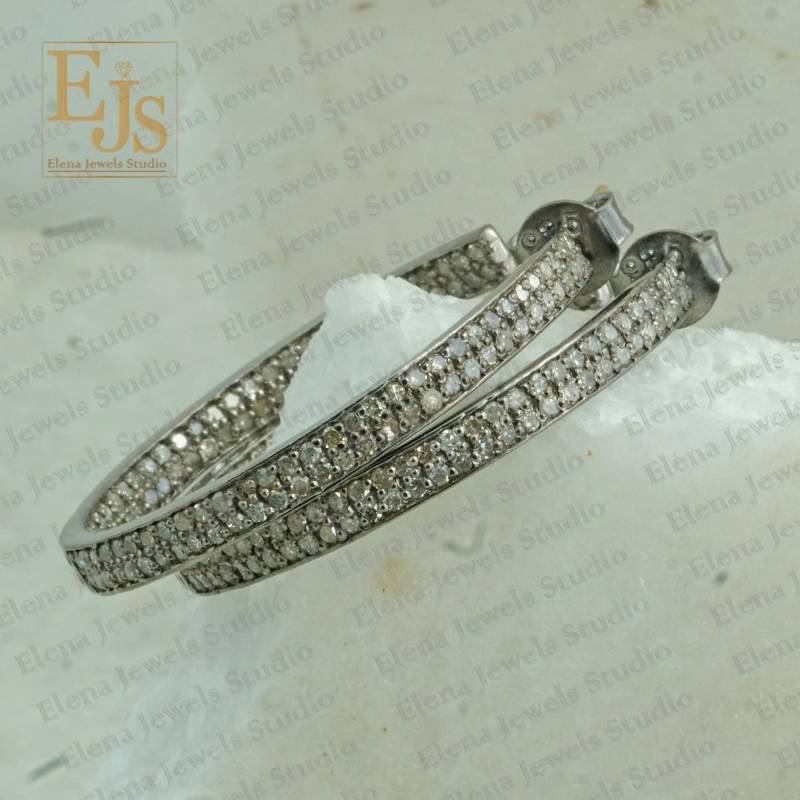Dreireihige 925 Sterling Silber Creolen | Handwerker Spiral Design Leichte Handgemachte Moderne Offene Band Ohrringe Diamant Hoop von elenajewelsstudio