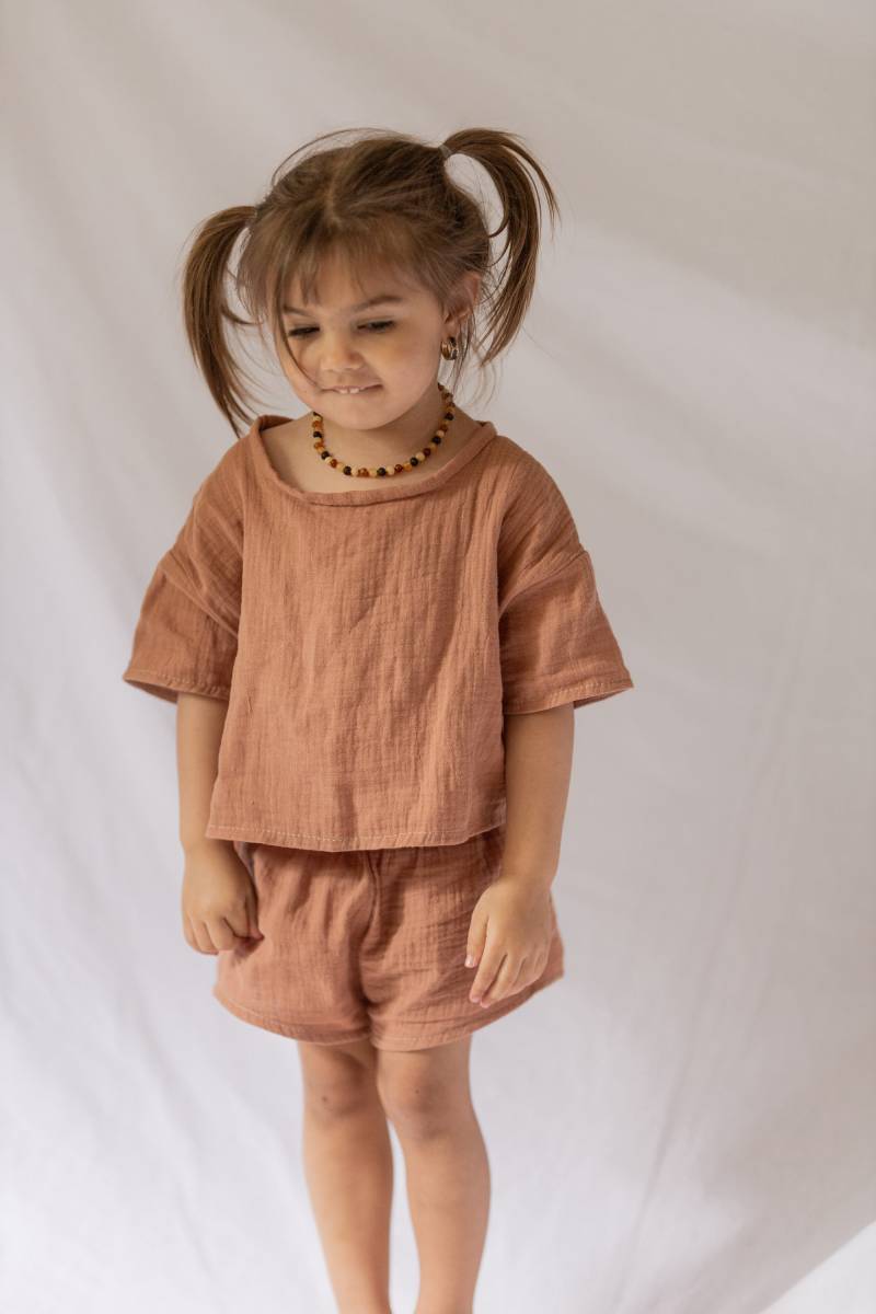 Musselin Set Oversized Shirt Crop & Shorts Für Mädchen Aus 100% Baumwolle Bis Gr. 134 von eleokidswear