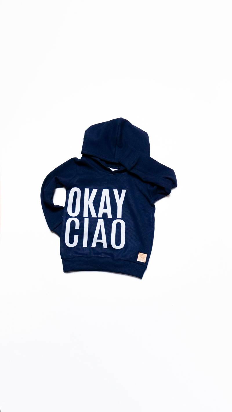 Okay Ciao Hoodie Aus Waffle Knit-Jersey Für Babys & Kinder | Gr. 56 Bis 164 Unisex Individuelle Anfertigung Handmade Kapuzenpullover von eleokidswear