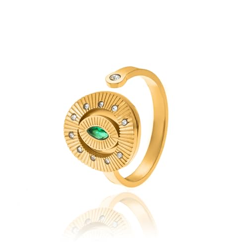 elerhythm Damen 18K Gold Plated Cubic Zirkonia Evil Eye Ringe von elerhythm