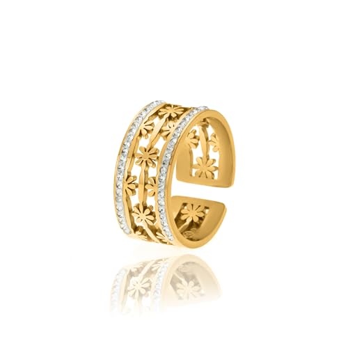 elerhythm Frauen 18K Gold überzogene Chunky Band Cubic Zirkonia Daisy Flower Ringe von elerhythm