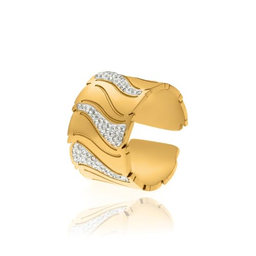 elerhythm Damen 18K Gold überzogene Chunky Band Cubic Zirkonia Ringe von elerhythm