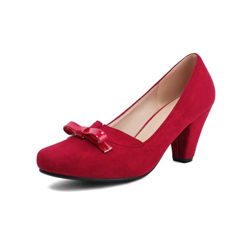 elerhythm Damen Mary Jane Bownot Geschlossene Runde Zehe Vintage Heels Gatsby 1920er Jahre Pumps 1950er Viktorianische Retro Schuhe (Rot EU41) von elerhythm