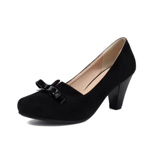 elerhythm Damen Mary Jane Bownot Geschlossene Runde Zehe Vintage Heels Gatsby 1920er Jahre Pumps 1950er Viktorianische Retro Schuhe (Schwarz EU40) von elerhythm