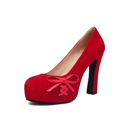elerhythm Damen Mary Jane Closed Toe Elegantes Gothic Punk Pumps Sweet Bow Plattform High Heels Schuhe (Rot EU38) von elerhythm