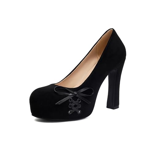 elerhythm Damen Mary Jane Closed Toe Elegantes Gothic Punk Pumps Sweet Bow Plattform High Heels Schuhe (Schwarz EU40) von elerhythm