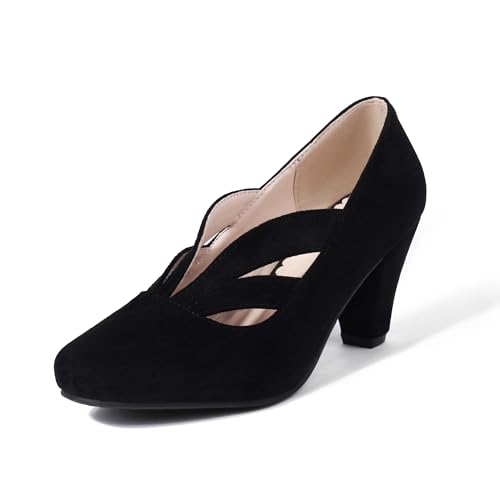elerhythm Damen Mary Jane Vintage Heels Gatsby 1920er Jahre Pumps Closed Toe 1950er viktorianische Schuhe (Schwarz EU39) von elerhythm
