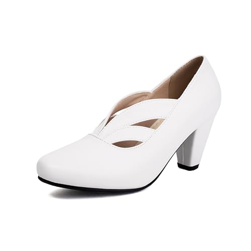 elerhythm Damen Mary Jane Vintage Heels Gatsby 1920er Jahre Pumps Closed Toe 1950er viktorianische Schuhe (White EU41) von elerhythm
