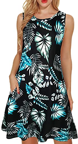 Sommerkleider für Damen, Strandkleid, Blumenmuster, Sommerkleid, ärmellos, Taschen, lässig, lockeres Tankkleid, 01 Floral, Groß von elescat