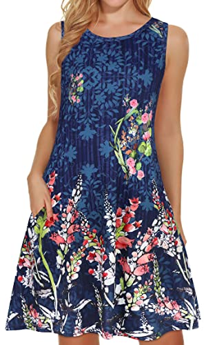Sommerkleider für Frauen Strand Blumen T-Shirt Sommerkleid Ärmellos Taschen Casual Lose Tank Kleid, Marineblau/Blumenmuster, Groß Sommerkleider für Frauen Strand Blumen T-Shirt Sommerkleid Ärmellos Taschen Casual Lose Tank Kleid, Marineblau/Blumenmuster, Groß von elescat
