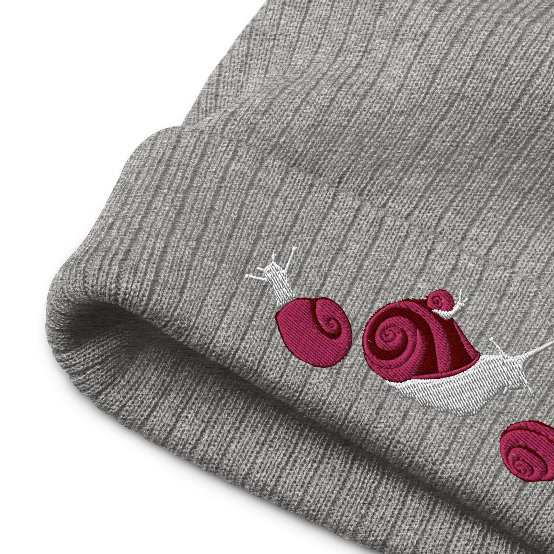 Schnecken Recycled Beanie, Rosa Und Grauer Hut, Stickerei, Gerippte Mütze, Graue Mütze Süße Frauen, Gestickte von eleventyfive