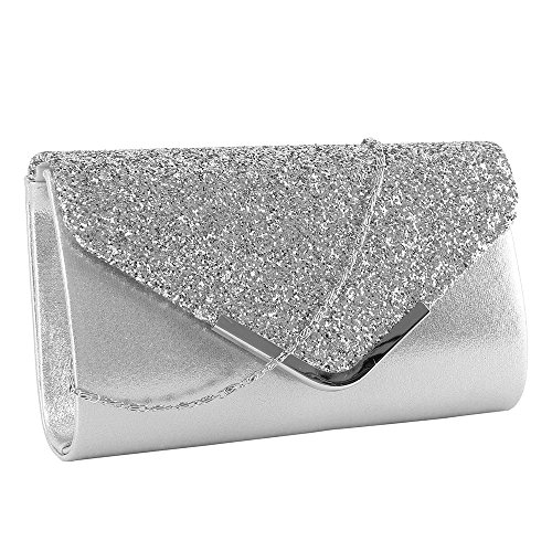 elfishjp Damen Clutch Glitzer Elegant Abendtasche Glänzend Handtasche in Gold, Silber, Pink von elfishjp