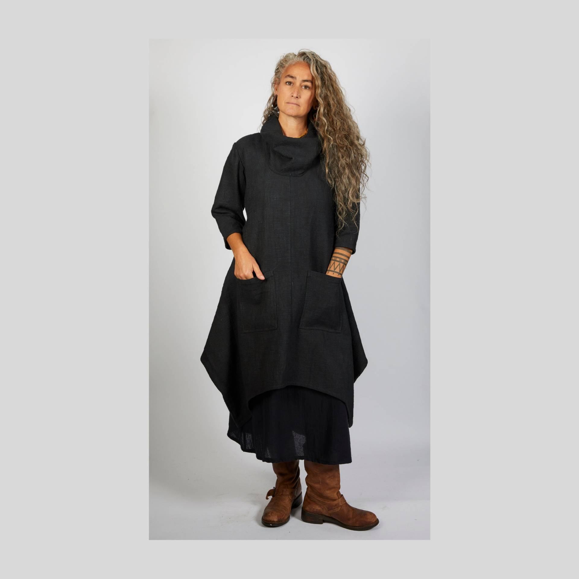 Damen Zenn Kleid, Lagenlook Dickes Winterkleid, Baumwollkleid in Voller Länge Plus Size Vintage Style Mittelalterliches Coatigan Kleid von elfnfelt