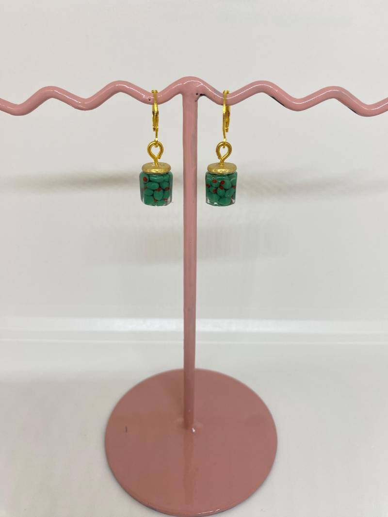 Oliven Ohrringe, Oliven, Marmelade Marmeladenglas, Food Earrings, Charms, Olivenglas, Olivenglas Hängeohrringe, Süß von eliffairy