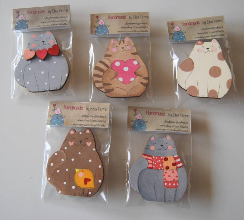 Handbemalte Katzenbrosche Aus Holz Handbemalte Katzenbrosche Aus Holz von elisatta