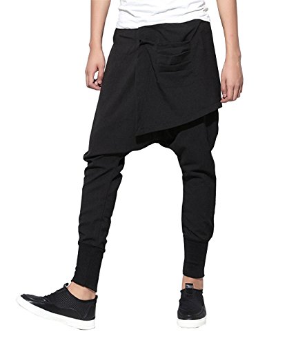 ellazhu Bequeme Elastische Taille Casual Haremshosen in Einfarbig Jogginghose GYM109 Schwarz von ellazhu