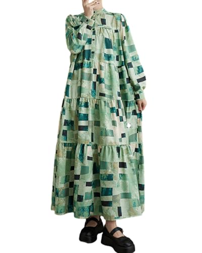 ellazhu Damen Baggy Pullover Farbblock Langarmkleid GZ110 Grün von ellazhu