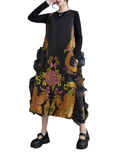 ellazhu Damen Funky V-Ausschnitt Weste mit seitlichem Schlitz und Spitze Blumendruck ärmellose Oberbekleidung GZ145 von ellazhu