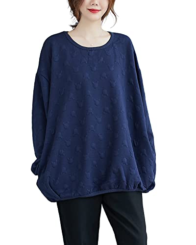 ellazhu Damen Herbst Langarm Casual Crewneck Tops Print Sweatshirt GA2443 A, Blue, S/XL von ellazhu