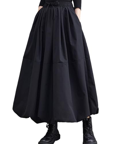 ellazhu Damen High Waisted Goth Punk Röcke A-Linie Puffy Rock mit Taschen GZ16 Schwarz von ellazhu